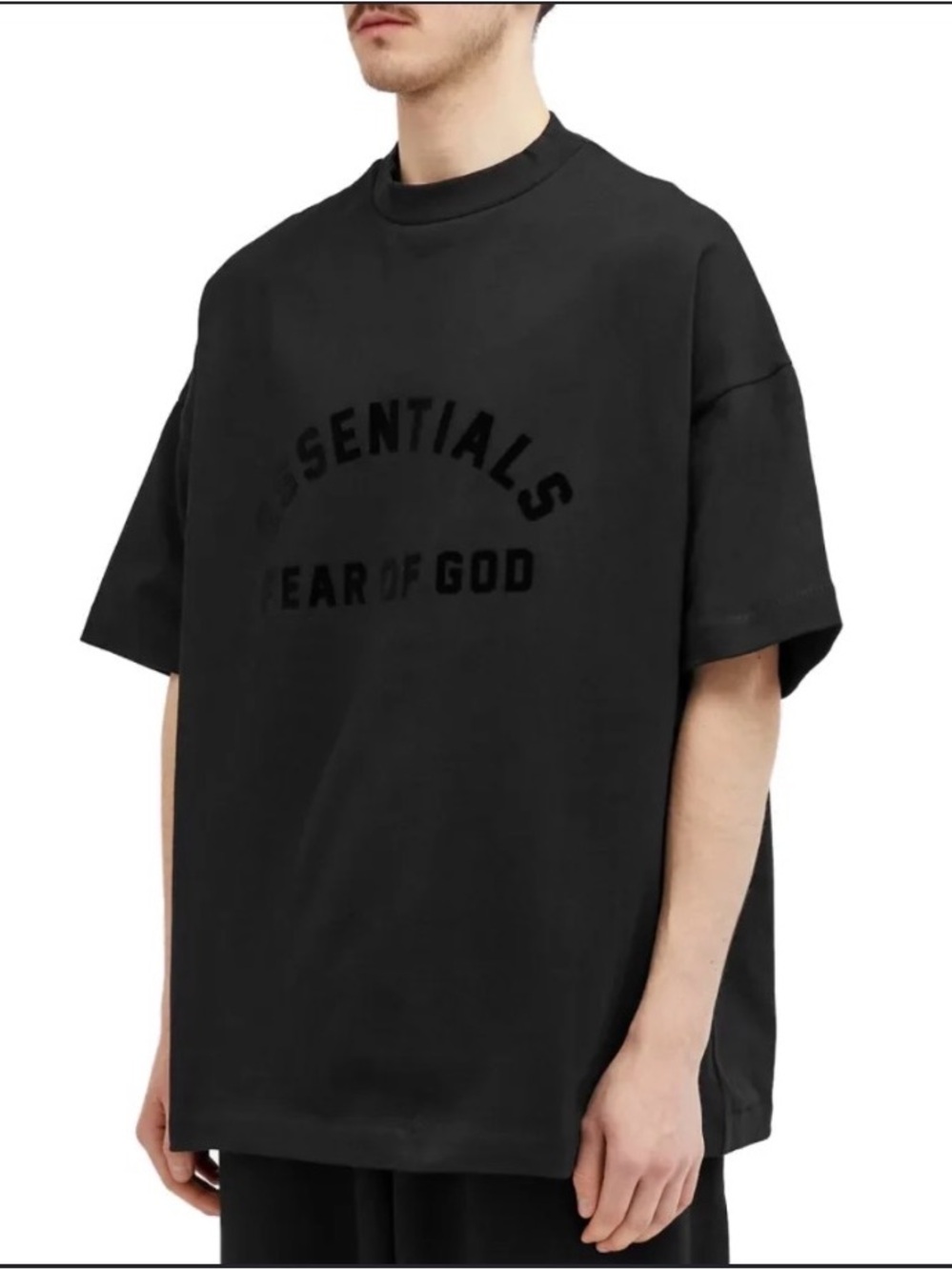 Essentials Black Embossed Logo Oversized Short Sleeve Tee